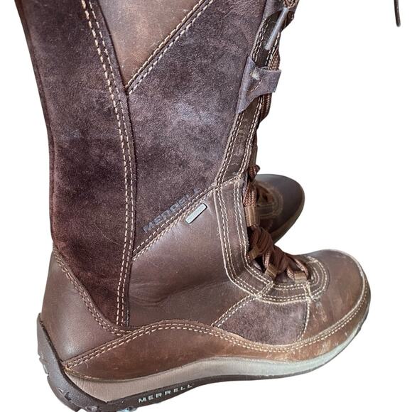 Merrell Prevoz Waterproof Brown Leather Fur Lace Zip Boots size 8.5 - Picture 11 of 15